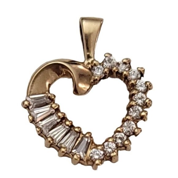 10K Yellow Gold Clear Cubic Zirconia Heart Pendant K847 - Picture 9 of 9